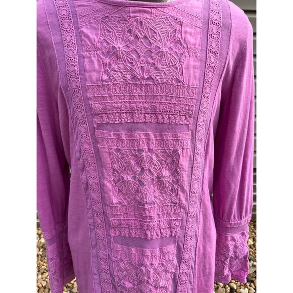 Soft Surroundings Pink Lace Panel Inset Cuffs Long Sleeve Tee Top Size XL - Picture 6 of 9